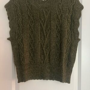 Olive Cable Knit Sleeveless Sweater